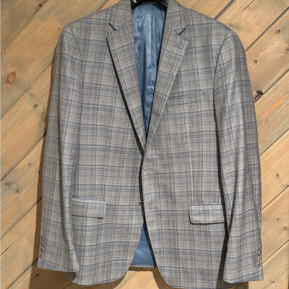 Men's Gray & Blue Plaid Blazer